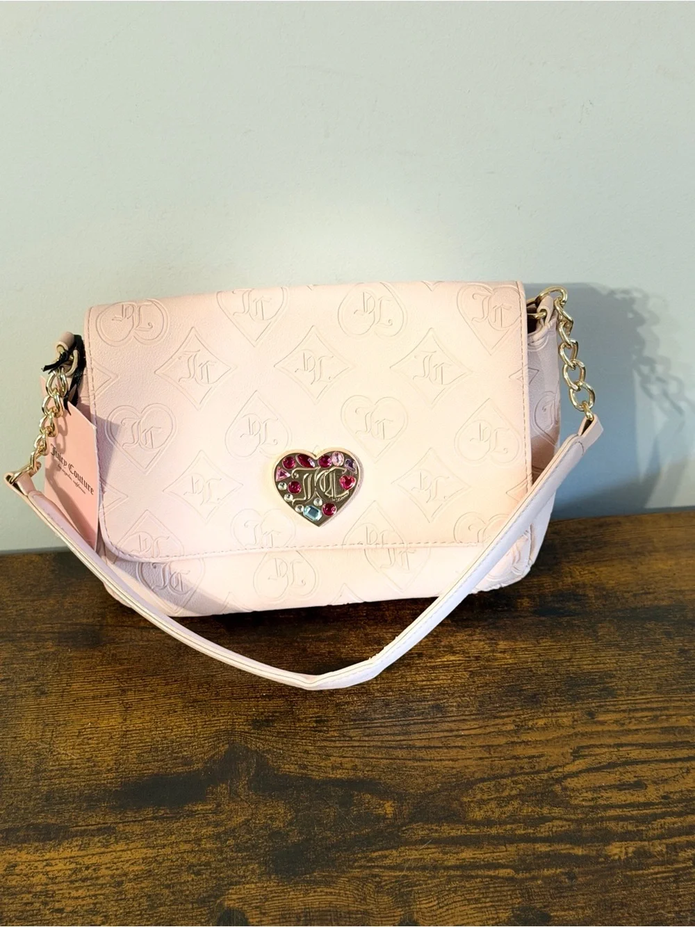 Juicy Couture Light Pink Embossed Heart Shoulder Bag